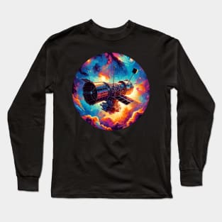 Galactic Observer - Hubble Space Telescope in Cosmos Long Sleeve T-Shirt